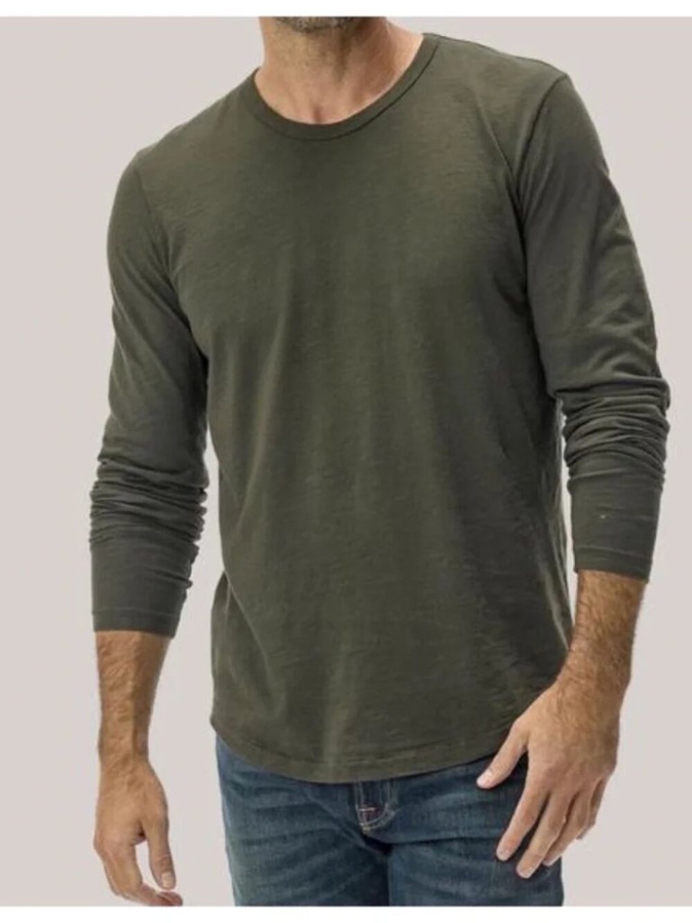 Authentic Buck Mason Men's Slub Cotton Long Sleeve Curved Hem Tee Sz L